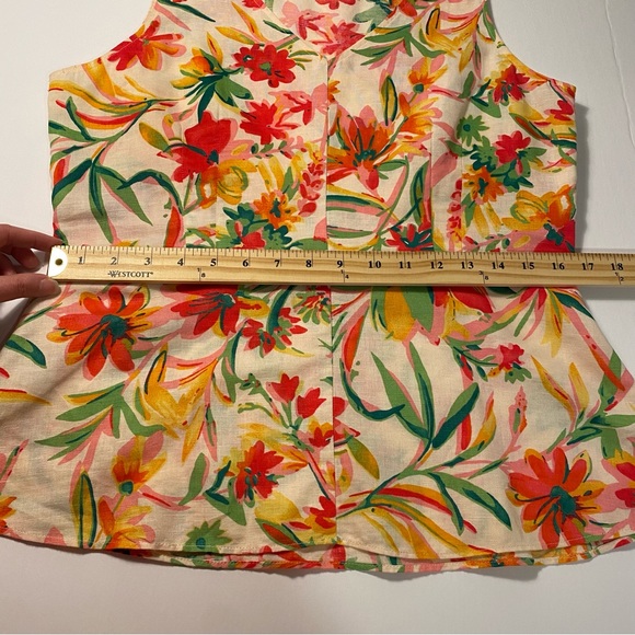 J Crew Floral Tropical Linen Blend V Neck Peplum Blouse - Picture 11 of 11